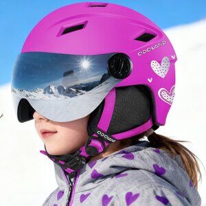 Odoland Ski Helmet with 2-in-1 Visor Goggles Adjustable Magnetic Strap Age 3-12